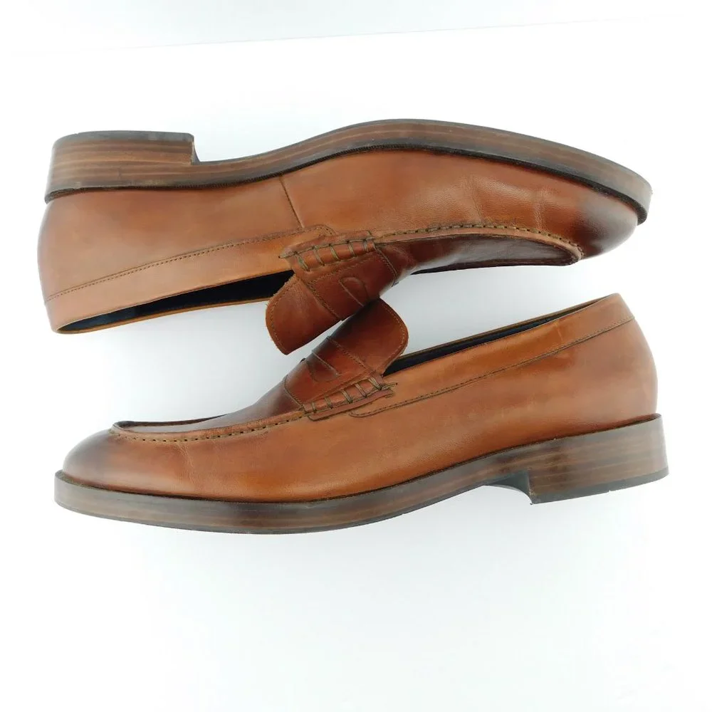 COLE HAAN Cognac Brown Leather Slip-on Penny Loafers Men's Shoes 11
